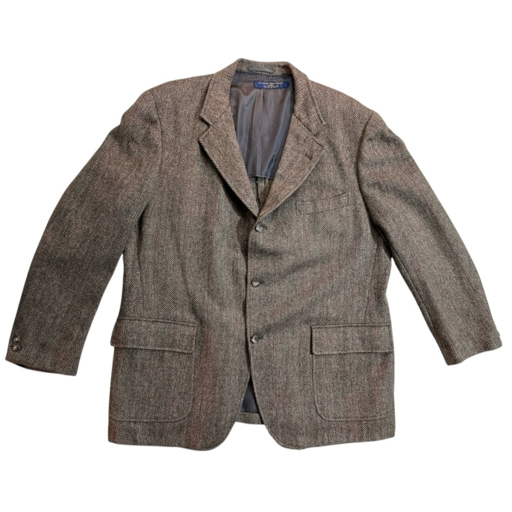 Vtg Brooks Brothers 346 Feathertweed Sport Coat Blazer 53R Brown Wool Plaid⁠